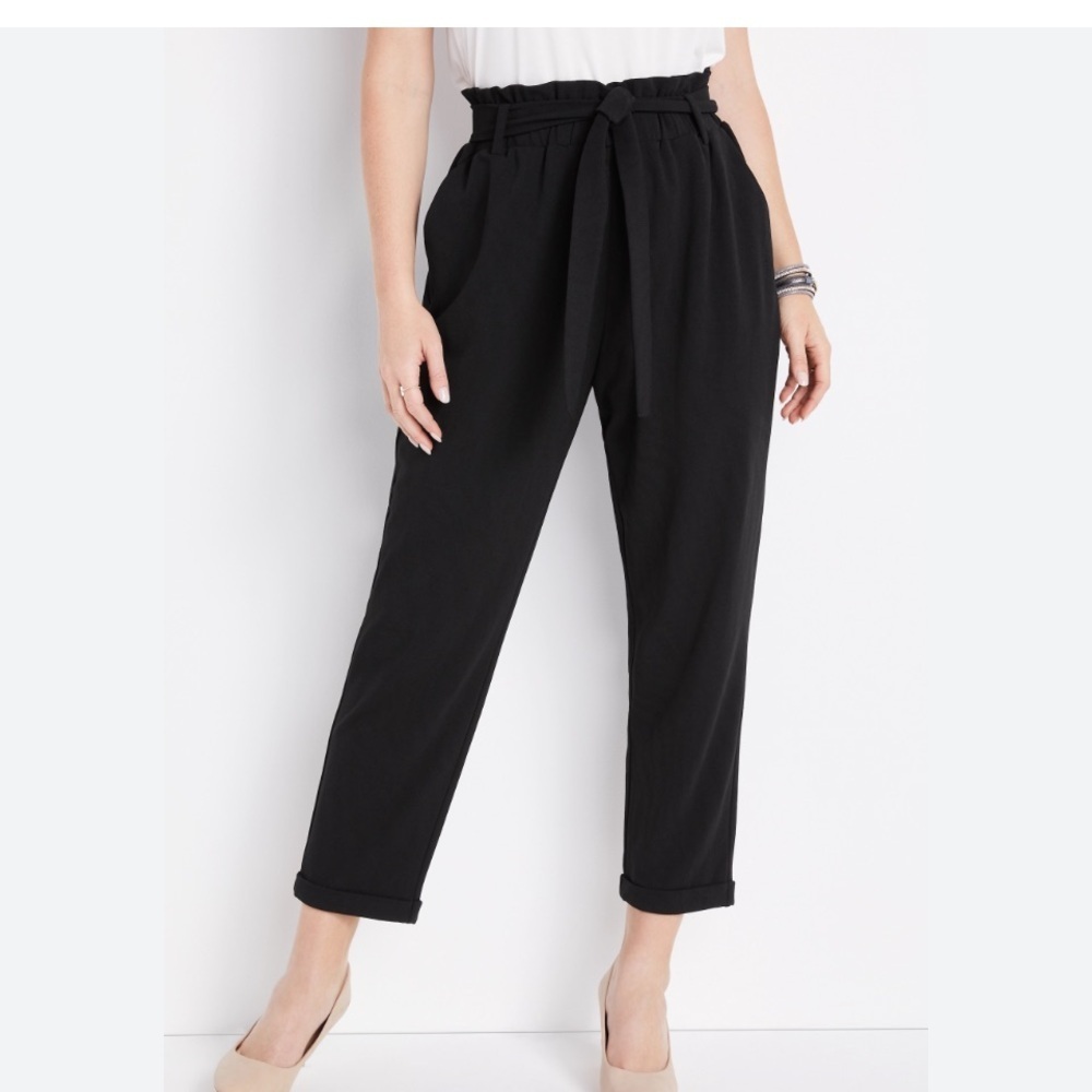 Maurices Paper Bag Dress Pants High Waisted Tie Belt Pull On Cuffed Sz S Reg